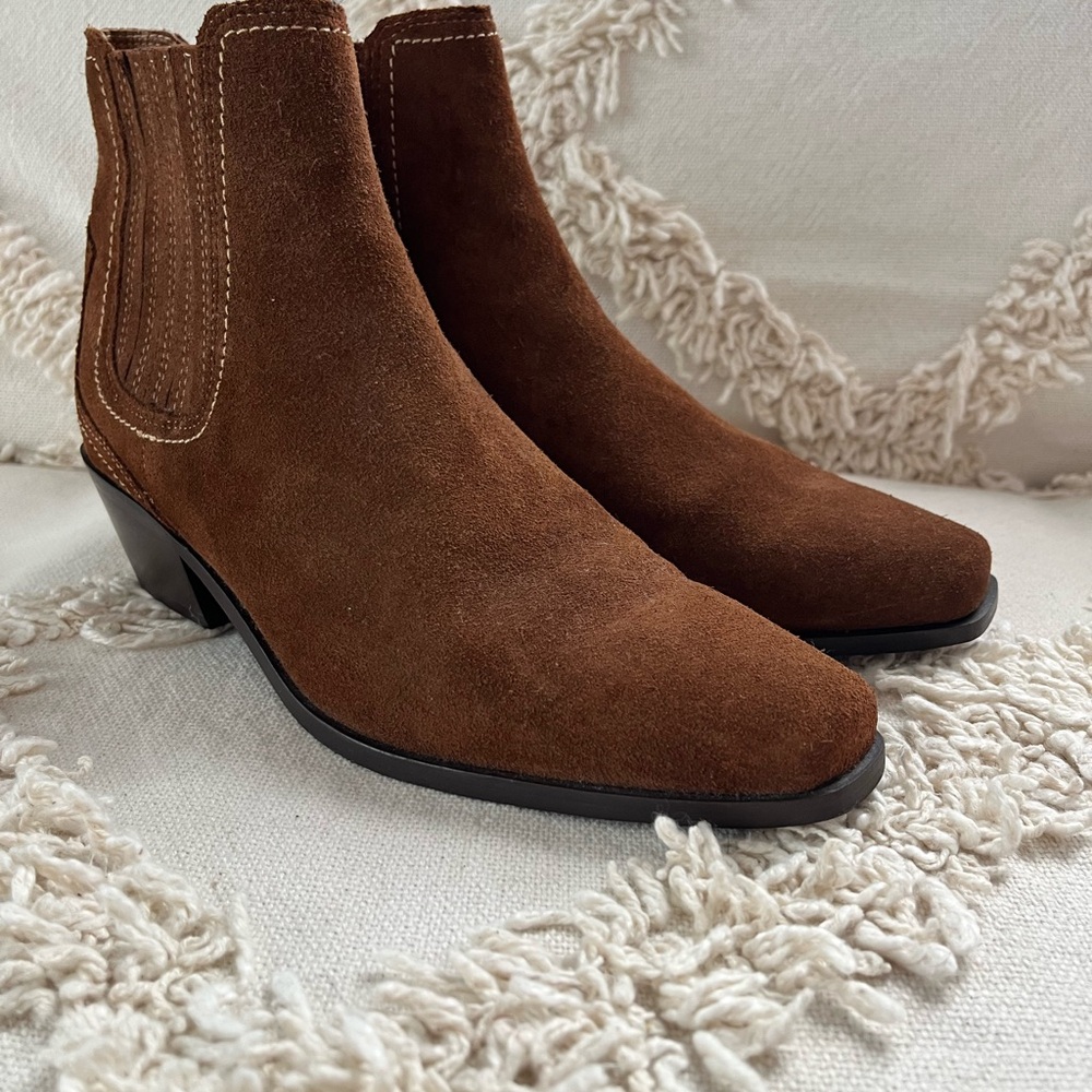 Zara Western Cowboy Brown Suede Ankle Boots, US 7.5/EUR 38